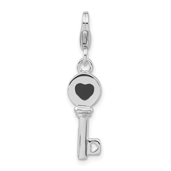 Auriga Fine Jewelry 925 Sterling Silver Rhodium-plated 3-D Enameled Key w/Charm for Women (L-30.5mm, W-7.05mm)
