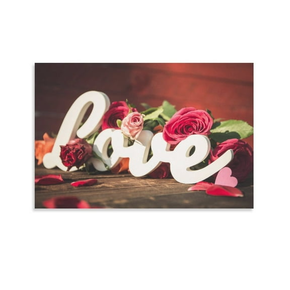 Valentine's Day Heart Roses Canvas Art Poster And Wall Art Picture Print Modern Family Bedroom Decor Posters,Unframe-style,12x18inch(30x45cm)