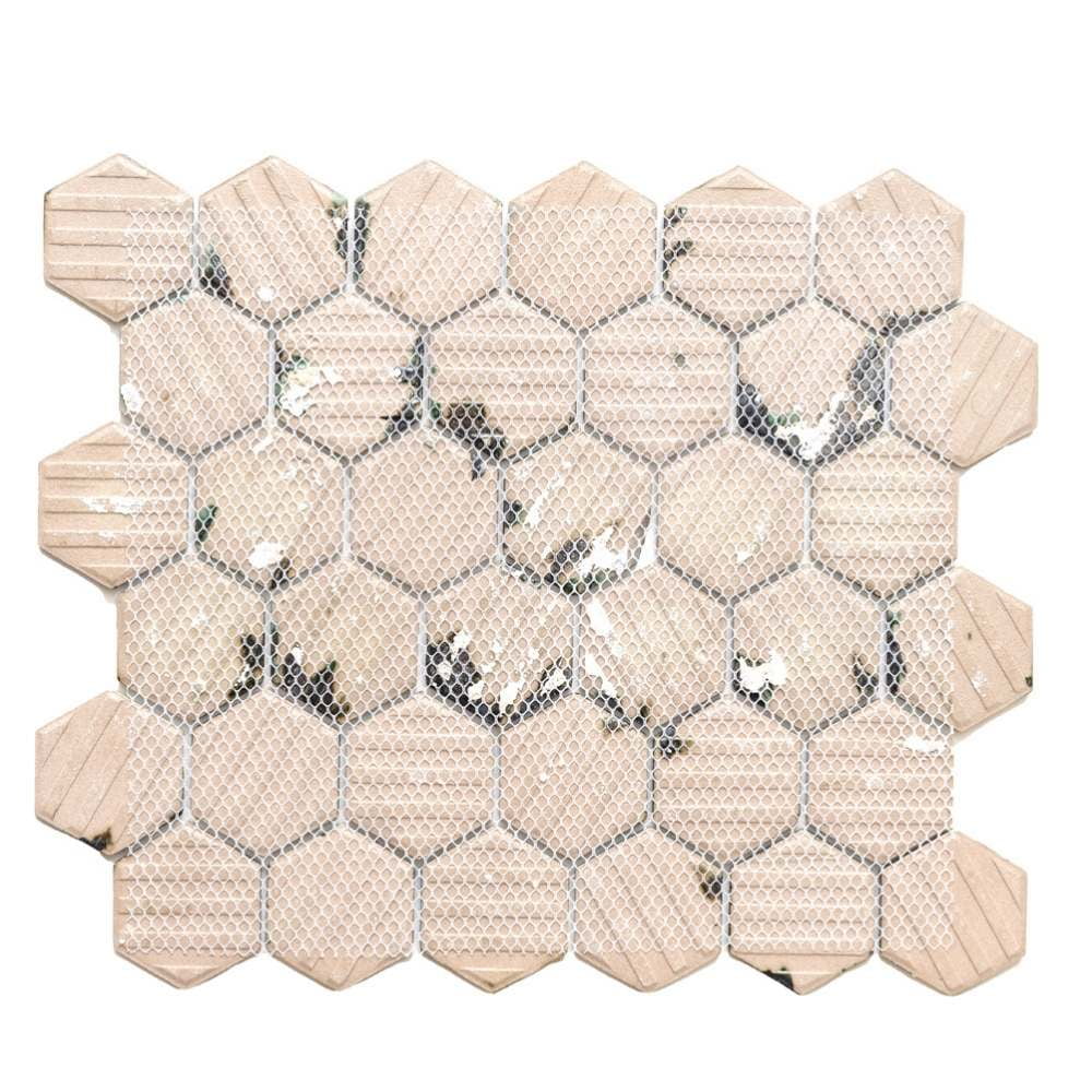 The Tile Life Agate 4 in x 4 in Hexagon Sapphire Glossy Porcelain Mosaic Tile Sample 1 Piece