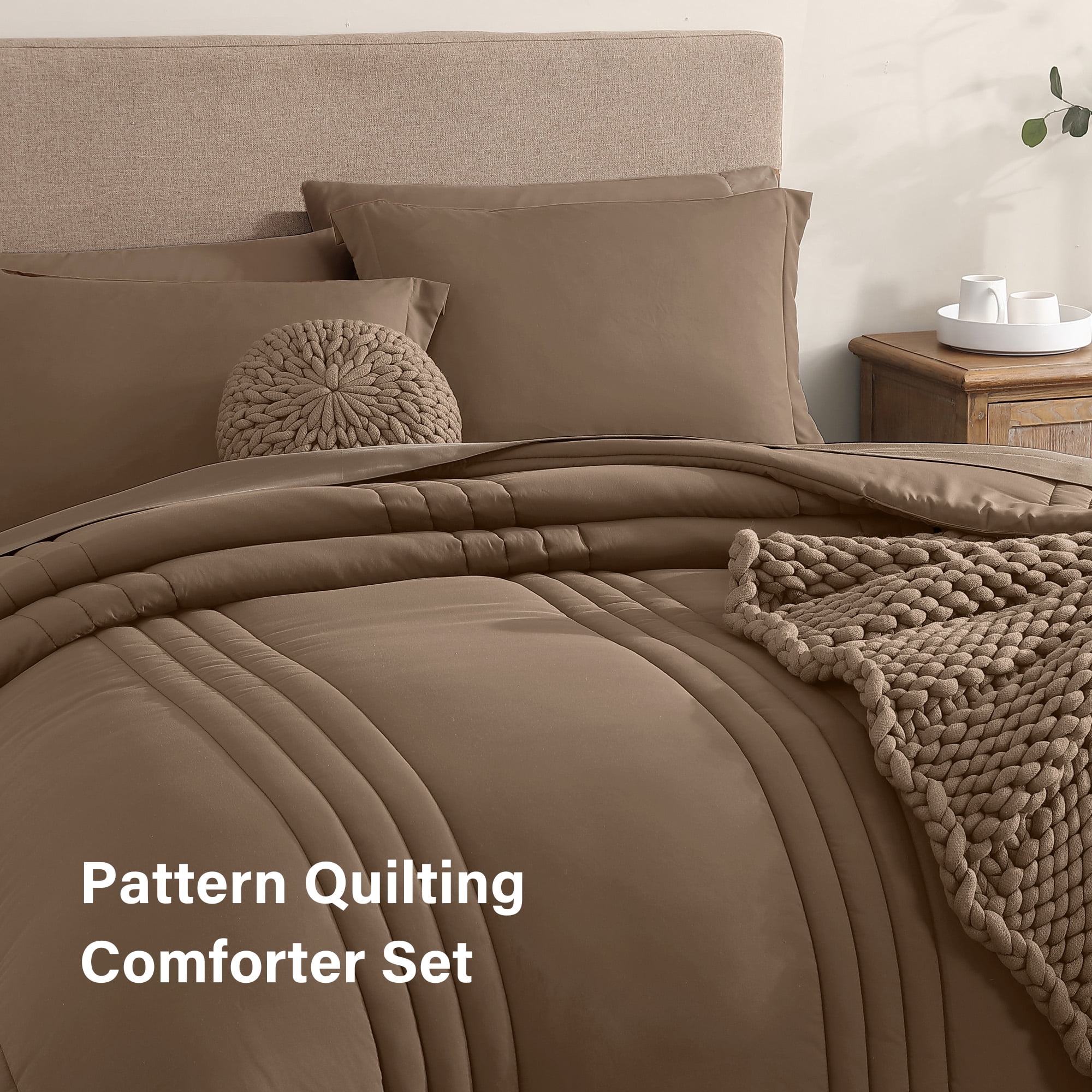 Amberspace 7-piece Bed in a Bag Comforter Set with Sheets,Deep Brown,Queen