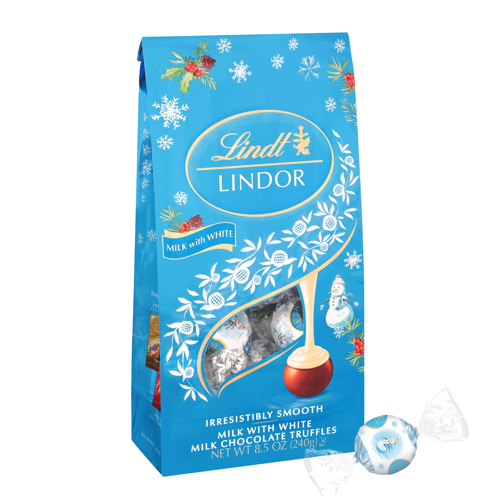 Lindt LINDOR Snowman Milk with White Milk Chocolate Candy Truffles, 8.5 oz. Bag