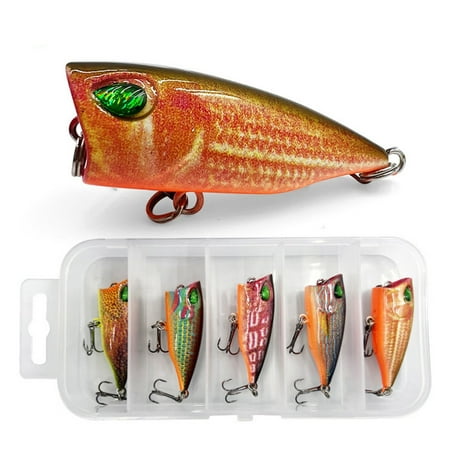 Yokua 5 Pcs Topwater Pencil Popper Hard Baits Floating Fishing Lures with Hooks