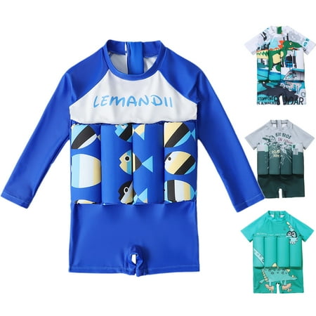 

Child Boys Fish Printed Long Sleeve One Piece Floation Swimsuit Buoyancy Swimwear 2-6T