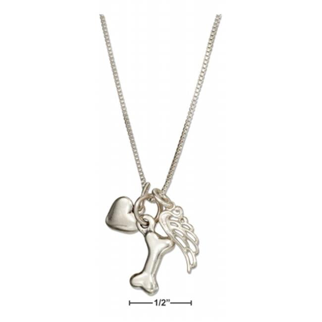 18" 925 Silver Black Diamond Accent Dog House & Dog Bone Necklace 