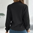 thumbnail image 7 of Lenpel Cropped Sweaters for Women Lantern Long Sleeve Mock Neck Hollow out Crochet Knit Tops Casual Pullover Sweaters(Black,X-Large), 7 of 7