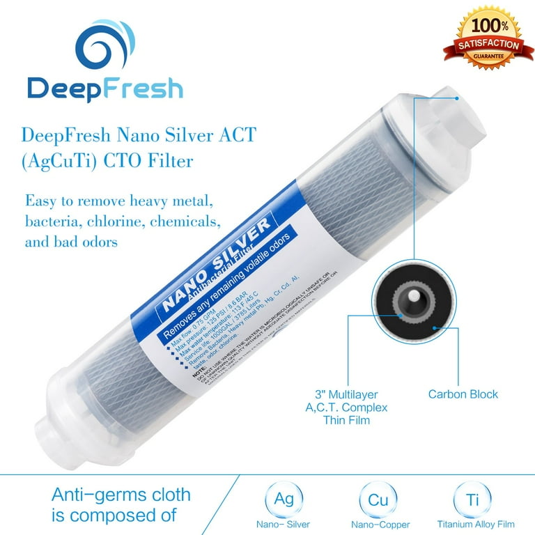 25 PCS-DeepFresh 10 inch Inline Nano Silver KX Post Carbon Block Filter for  Under Sink Reverse Osmosis Water System Stage-5 or 6 with Quick-Connect 