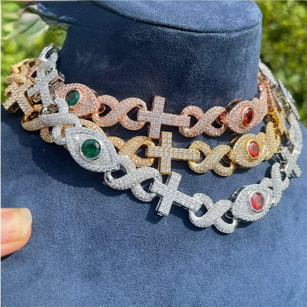 Heyoubi Colorful Eye Infinity Cross Link for Women Real Gold Plated Cubic Zirconia Hip Hop Jewelry