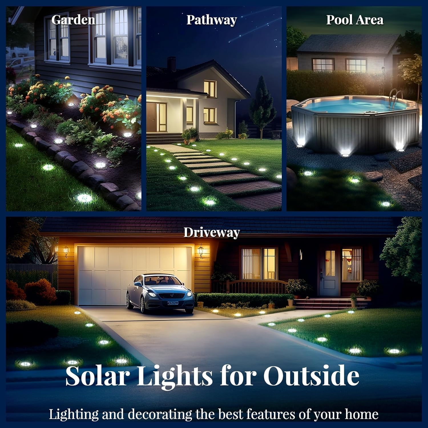 HOODINK 18 Pack Solar Ground Lights, Outdoor Lights Solar Powered Waterproof, Solar Pathway Lights for Garden Yard Patio Driveway Walkway