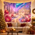 thumbnail image 3 of Golden Pavilion in Enchanted Snowy Garden with Aurora Sky, Dreamy Fantasy Style for Nature Lovers, Magical Home Decor, Housewarming Gift Tapestry Wall Hanging for Living Room and Bedroom, 3 of 7