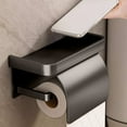 thumbnail image 6 of Wall Mounted Toilet Paper Holder, Stainless Steel Bathroom Organizer With Phone Shelf, No-Drill Adhesive Installation, Rustproof Modern Home Decor, 7x3.9x3.1Inch (Black), 6 of 6