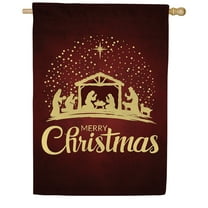 America Forever Merry Christmas Gold Nativity House Flag, 28 x 40 inch Double Sided, Religious Banner, Silhouette Scene Star Beautiful Outdoor Decor, Holiday Yard Flag