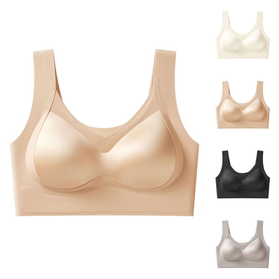 Bixock Wireless Bras for Women Seamless Solid Color Satin Fabric Wide Shoulder Straps Back Closure Beautiful Back Built In Cup Support Bra