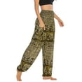 thumbnail image 3 of SWSMCLT Women's Smocked Waist Yoga Pant Boho Elastic Waist Harem Pants Tapered Leg Elephant Printed Bohemian Hippie Cinch Bottom Thai Indian Jogger Green1 One Size, 3 of 5