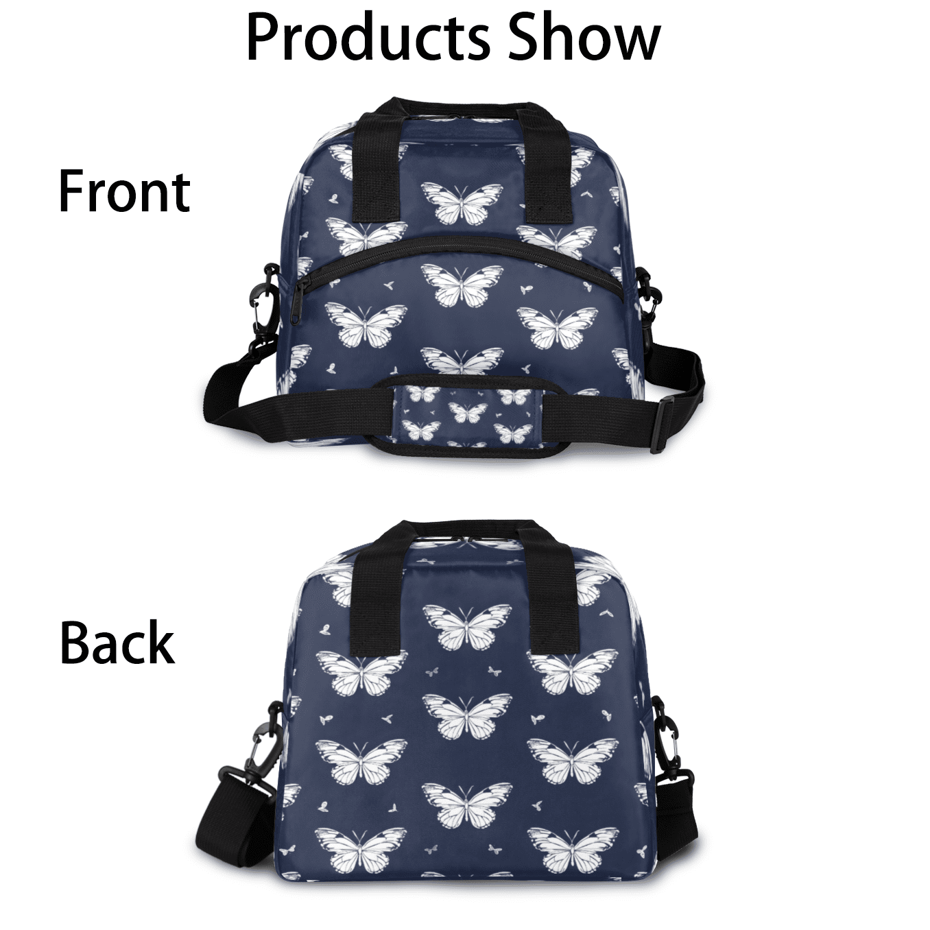 Herdesigns Butterfly Insulated Lunch Bag for Women Men Adults Large Reusable Lunch Box Butterfly Print Leakproof Cooler Tote Bags with Adjustable Shoulder Strap