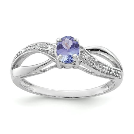 Sterling Silver Rhodium Plated Diamond and Tanzanite Ring. Gem Wt-