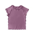 thumbnail image 2 of SNKSDGM Baby Girls' Ruffle Trim Short Sleeve Top, Solid Color Lettuce Edge Basic Tee Comfortable Fit Cropped for Summer & Year-Round Layering Purple 9-12 Months, 2 of 4