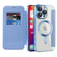 thumbnail image 5 of for iPhone 15 Pro Case Compatible with Magsafe, Slim Fit Flip Protective PU Leather Wallet Case with RFID Blocking Card Slot Build-in Len Protector for iPhone 15 Pro, Blue, 5 of 8