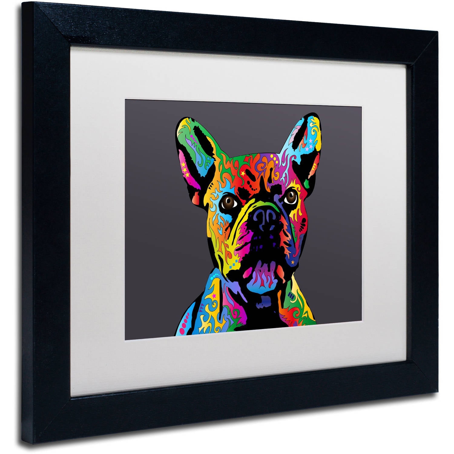 Trademark Fine Art "French Bulldog Grey" Canvas Art by Michael Tompsett, White Matte, Black Frame