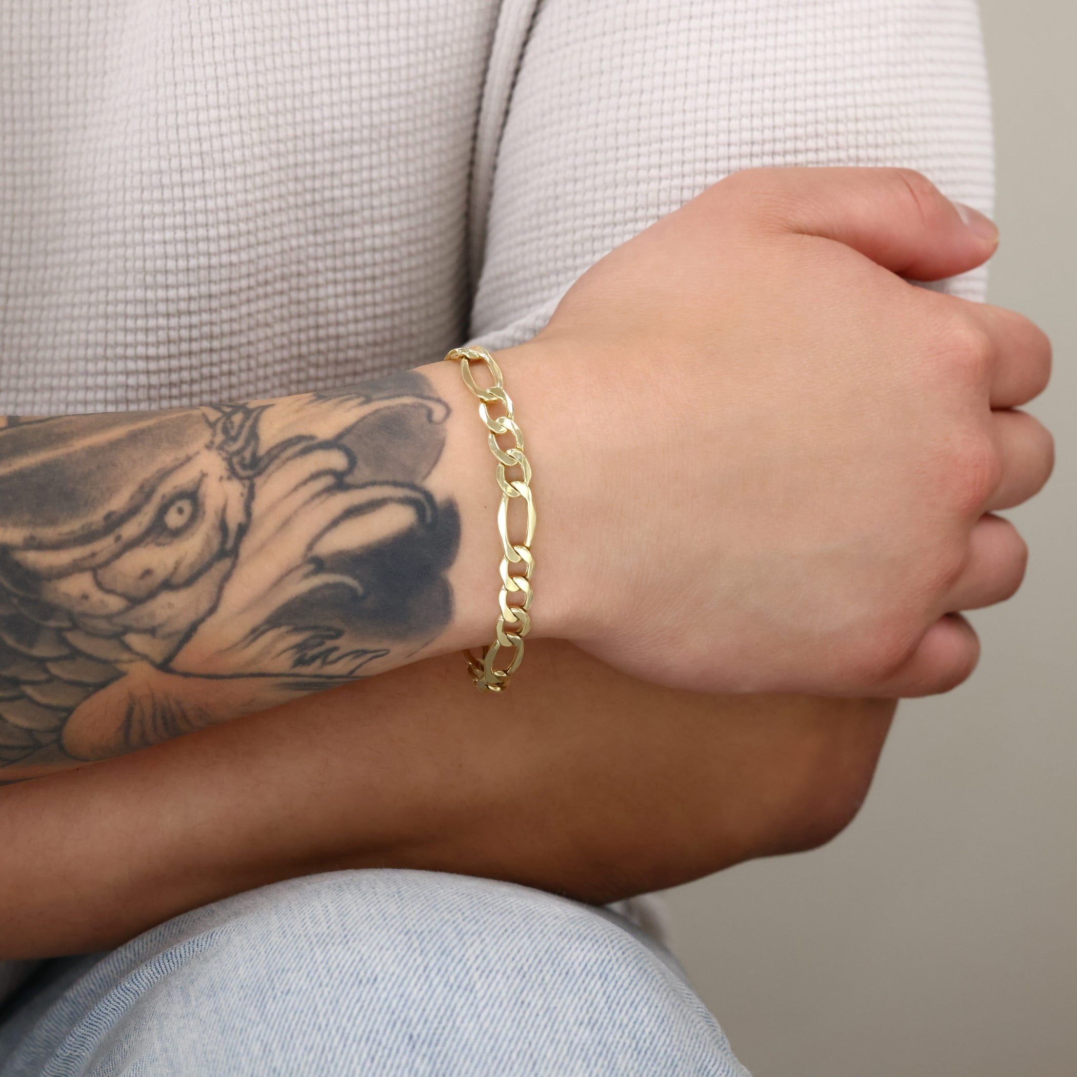 Nuragold 10k Real Yellow Gold Figaro Link 7mm Chain Bracelet (7"-9") Italian Jewelry for Men & Women
