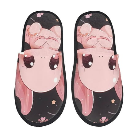 

Fuzoiu Chibi Axolotl Sakura Fantasy Print Unisex Furry Slippers Plush Indoor Shoes Trendy House Slippers Anti-Skid EVA Sole House Shoes for Home Office and Travel -Large