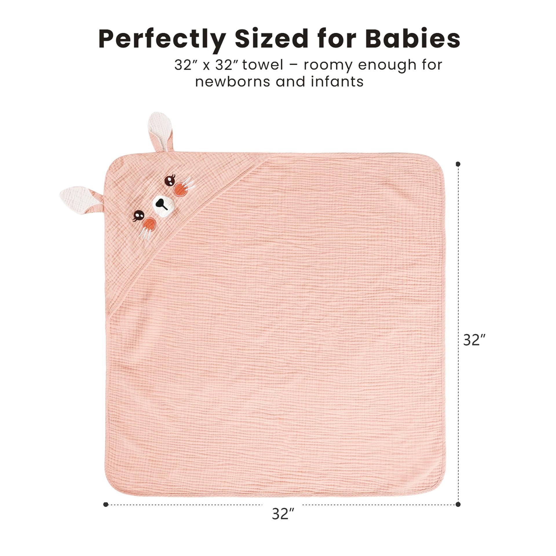 WIBACKER Baby 100% Cotton Muslin Cartoon Hooded Bath-32 x 32 Inches Towels Soft & Absorbent Bath Towel for Newborn Infant Essential Baby Gift