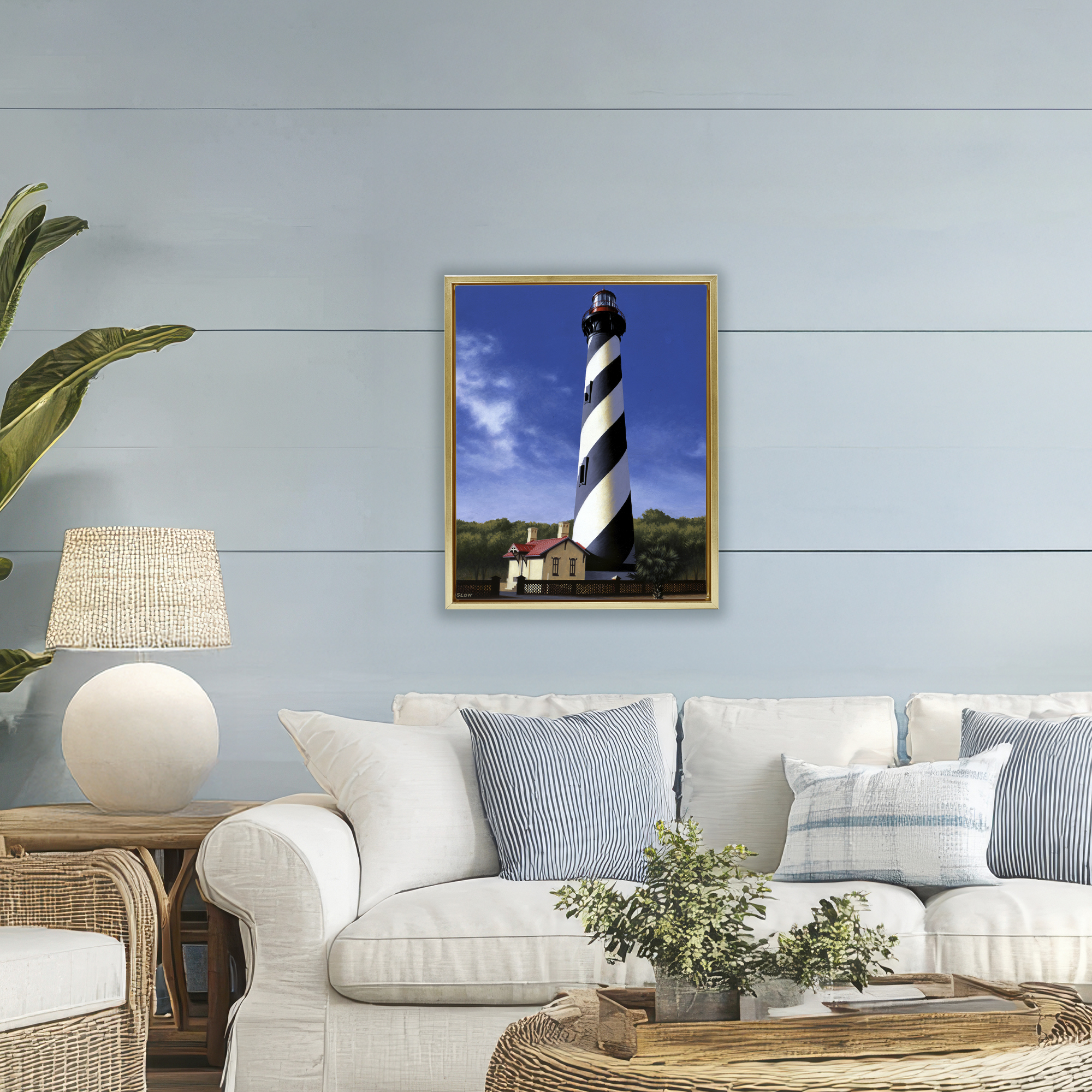 St. Augustine Lighthouse Gold Framed Floater Canvas Wall Art, design by Wind River Studios