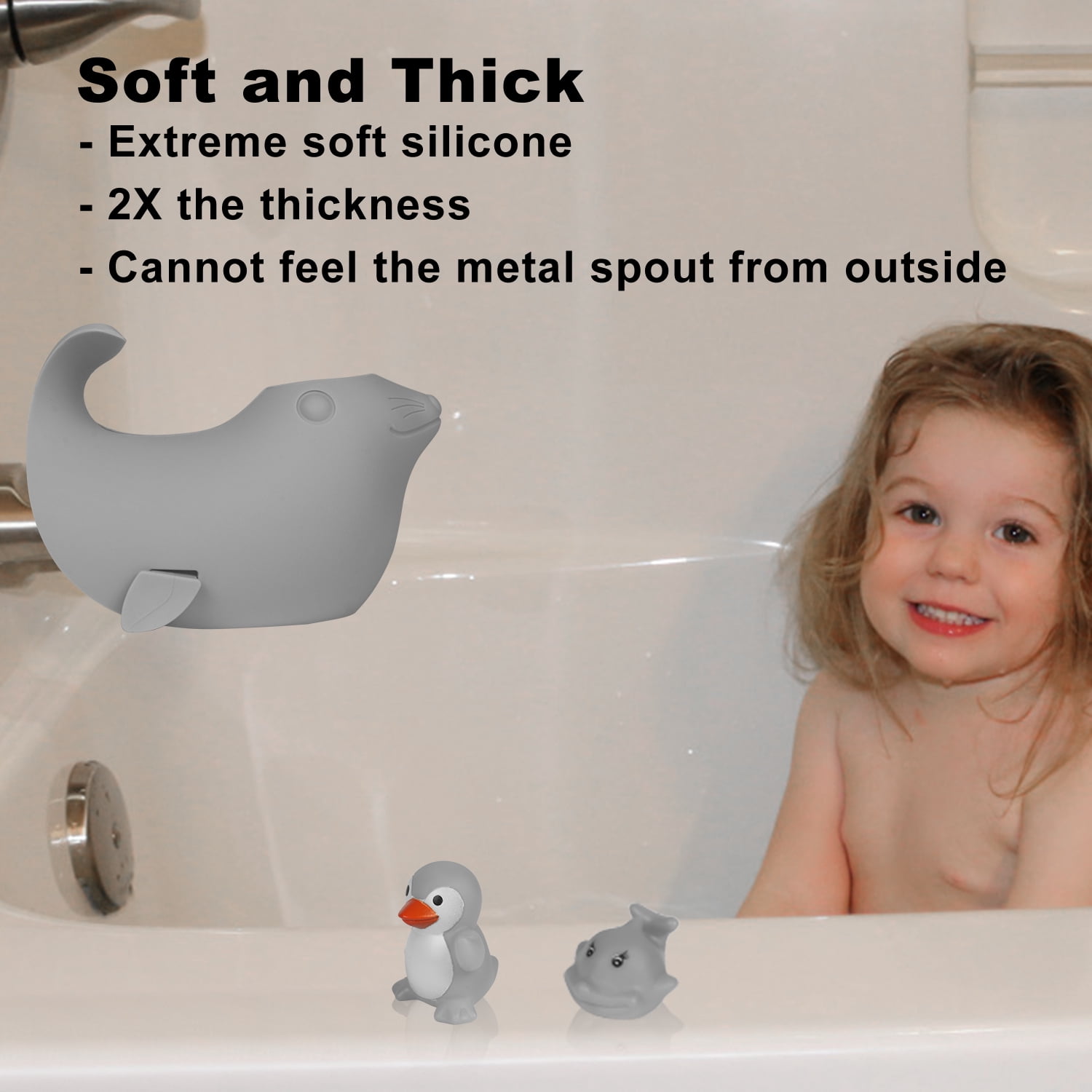 Bath Kneeler and Elbow Rest Pad Set with Toy Organizer - Bath Spout Cover Gray Sea Lions