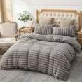 thumbnail image 3 of PURE ERA Soft Reversible Jersey Knit Duvet Cover Set 100% Cotton Stretchy Neutral Style (Dark Grey & Pink Widestripe, Queen), 3 of 6