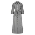 thumbnail image 4 of JUNWELL Robes Chemises à Manches Longues pour Femmes Mode à Rayures Imprimées Boutonnée avec Ceinture Robe Maxi Longue Chic Décontractée Coupe Ajustée Fendue Robe de Travail, 4 of 6