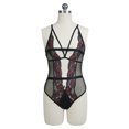 thumbnail image 4 of Ropa interior sexy para mujer, encaje, escote en V profundo, mono con diseño de malla, lencería, L Inevent XX000167-03, 4 of 7