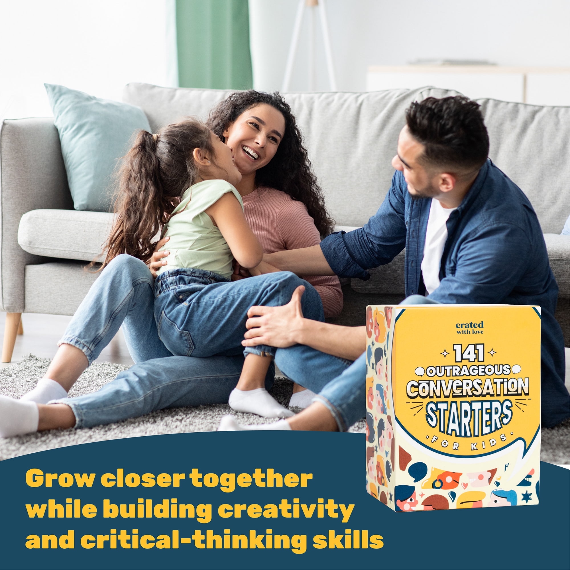 Crated With Love: 141 Outrageous Conversation Starters For Kids - Funny Thought Provoking Topic/Question Cards, Family