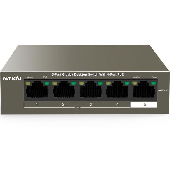Conmutador PoE Tenda TEG1105P de 5 puertos Gigabit con 4 puertos PoE+ @63W