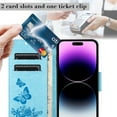 thumbnail image 6 of Compatible With iPhone 15 Wallet Case Full Coverage 360° Protection Dustproof Card Pocket Kickstand Butterfly Pattern Shockproof Magnetic Closure Luxury Folio Phone Cover,Blue, 6 of 8