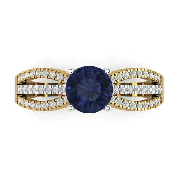 Solitaire with Accents Engagement Ring for Women - 1.27ct Simulated Blue Sapphire in 14K Yellow/White Gold Promise Ring