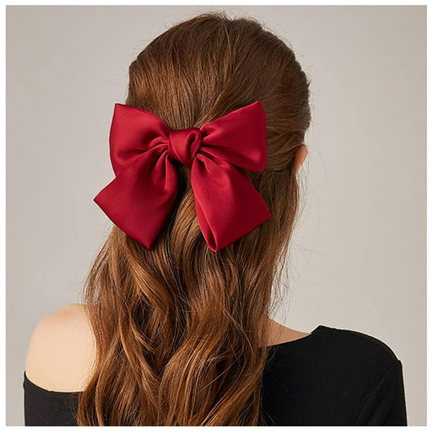 Pinzas para el pelo con lazo vintage, pasadores para el pelo con lazo de satén, pasador de seda, accesorio para el pelo con lazo retro, cinta de satén, lazo, tocado para mujeres y niñas (rojo)