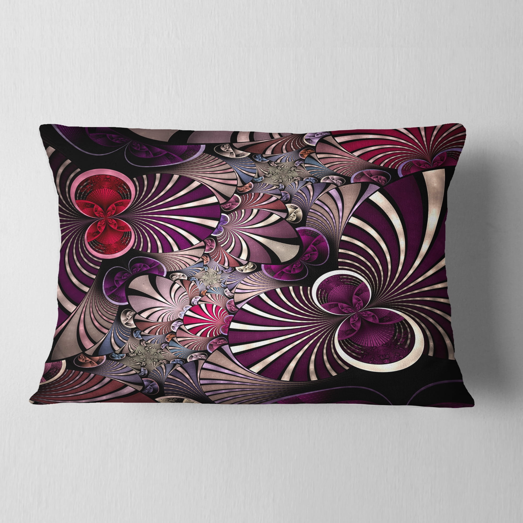 Designart Dark Violet Fractal Flower - Abstract Throw Pillow - 12x20