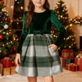thumbnail image 3 of Girls Velvet Dress Ruffled Long Sleeve Casual Princess Dress Plaid Patchwork Christmas Party Dress Spring Fall Outfits with Pocket, 3 of 6