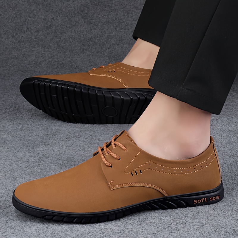 Men's Solid Lace-up Casual Shoes, Men's Office Daily Footwear With ...