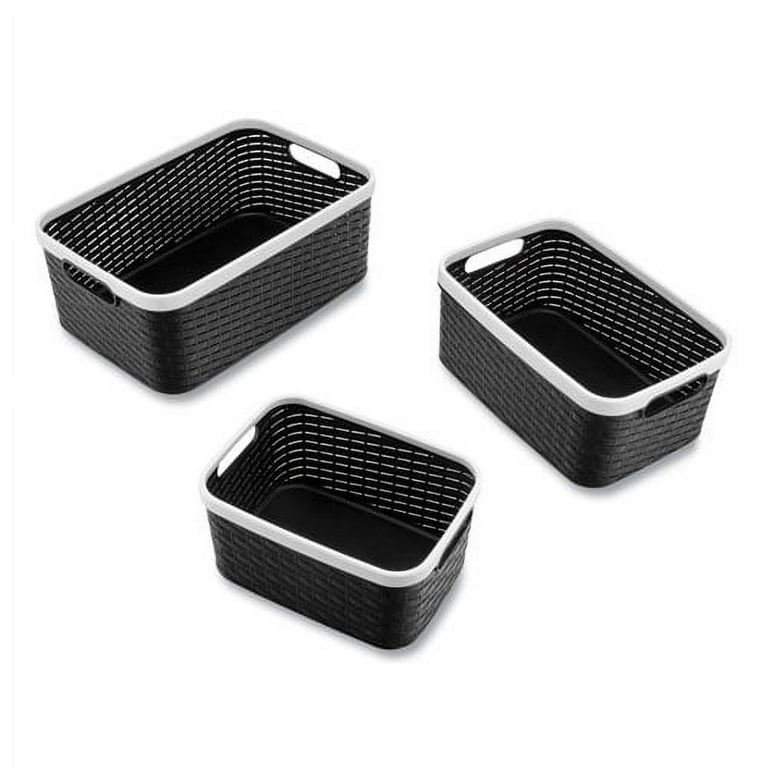 Open Lid Storage Bin, Assorted Sizes, Black/White, 3/Pack Open Lid Storage Bin, Assorted Sizes, Black/White, 3/Pack