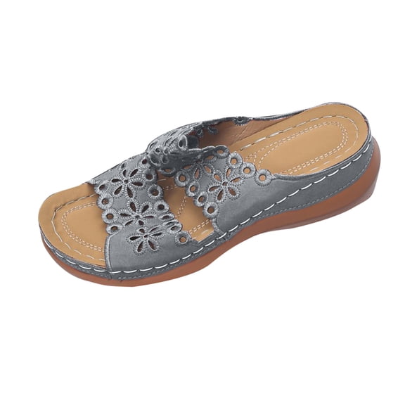 CYMMPU Women's Lace Floral Hollow Wedge Slide Sandals, Open Toe Slip-On Platform Mules, Summer Beach Casual Walking Footwear Gray 38