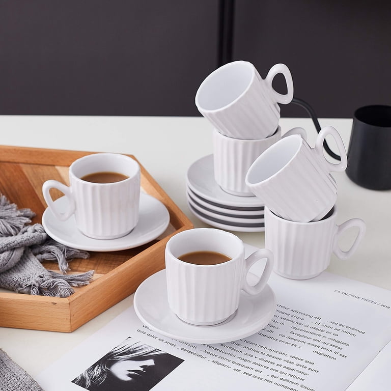 Espresso Cups 6-Piece Porcelain Espresso Cup Set – 7 Oz Stackable Cups ...