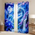 thumbnail image 2 of Manfei Japanese Dragon Animals Blackout Curtains,Eastern Flower Moon Window Curtains Pack of 2 (38x45 Each),Blue, 2 of 6