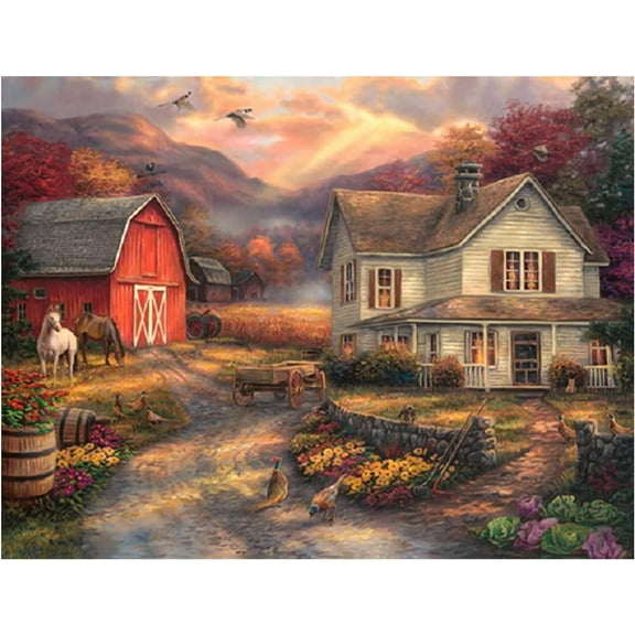 5D DIY Diamond Painting Kit "Farm" Round Diamond Art Crafts for Adults, Suitable for Wall Decoration, Bedroom and Home Decoration