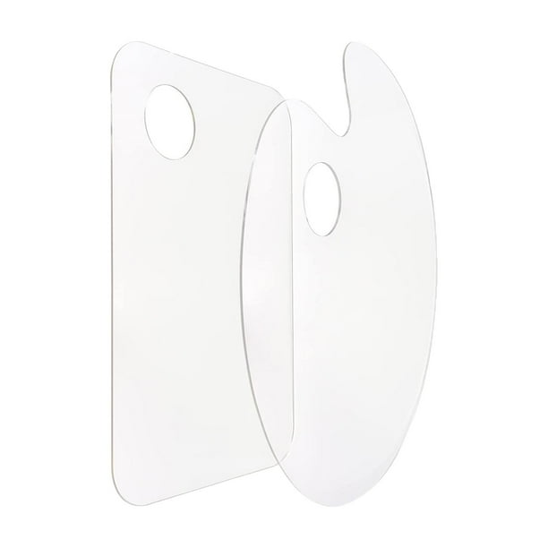 2Pcs Art Paint Plate Painting Pallet Rectangle and Oval Shape Nonstick Art Supply Thumb Hole Holder Tray for Color Mixing Drawing Watercolor