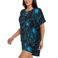 thumbnail image 3 of Womens Pajama Sets With Pocket, Blue Astronaut Space Doodles Lounge Sets Short Sleeve Sleepwear PJ Sets for Women, 3 of 6