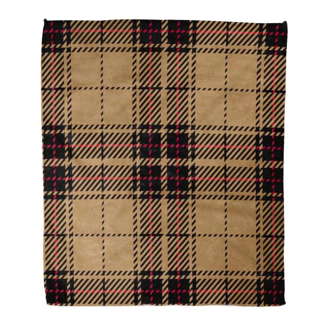 ASHLEIGH Flannel Throw Blanket Beige Abstract Tan and Black Scottish
