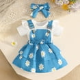 thumbnail image 2 of CAICJ98 Baby Girl Summer Outfits Short Sleeve Romper Cute Print Overall Dress With Headband Set Newborn Infant Girl Spring Clothes (Blue,6-9 Months), 2 of 6