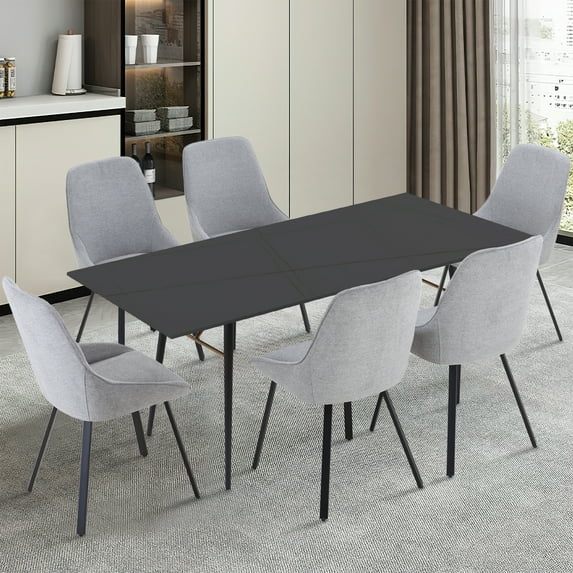 Williamspace 7 Piece Dining Table Set,70" Modern Dining Table with 6 Dining Chairs,Table with Metal Legs for Living Room Dining Room Kitchen,Black&Gray
