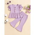 thumbnail image 2 of Honganda 1-5T Girls Summer 2PCS Pants Sets Flying Sleeve Button A-line Tops Flared Pants Sets, 2 of 9