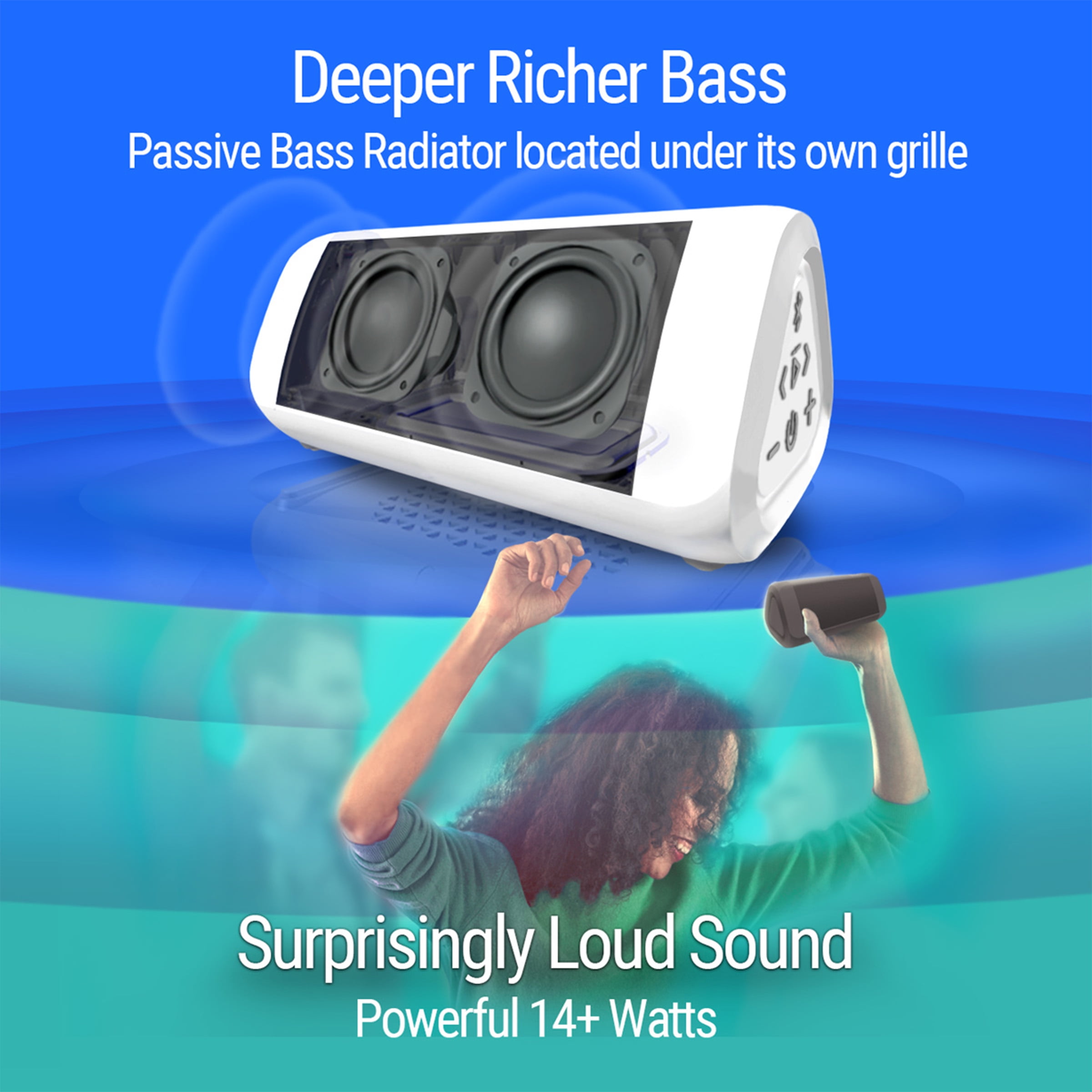 OontZ Angle 3 ULTRA Portable Bluetooth Speaker 14-Watts Bigger Bass, 100ft Wireless Range, Play Music in Dual Stereo, IPX-6 Splashproof - White